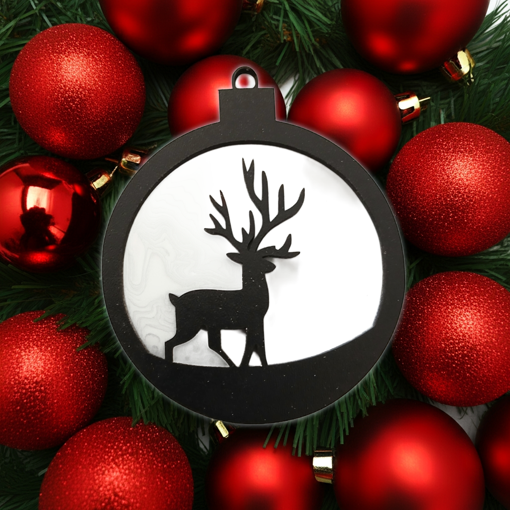 X 4, Black Wood, Christmas Tree / Wall Decoration Baubles Collection. 60mm diameter.