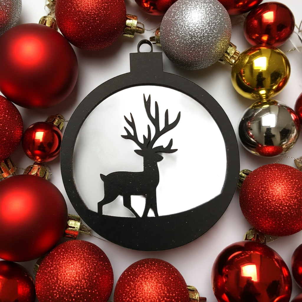 X 4, Black Wood, Christmas Tree / Wall Decoration Baubles Collection. 60mm diameter.