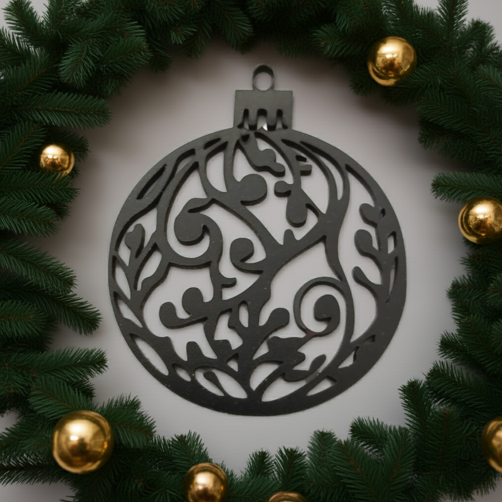 X 4, Black Wood, Christmas Tree / Wall Decoration Baubles Collection. 60mm diameter.