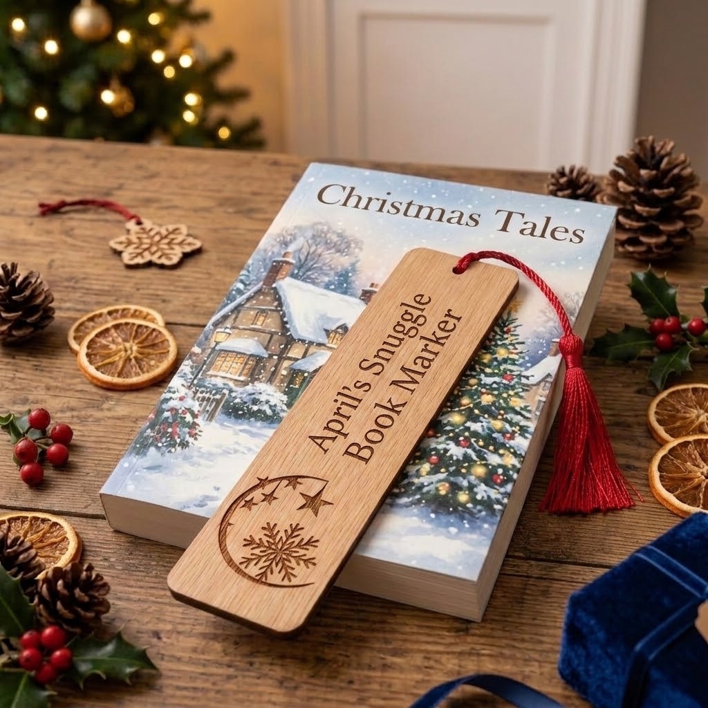 Custom Christmas Gift for Readers | Personalized Steamed Beech Wooden Bookmark with Tassel