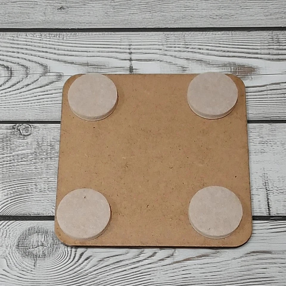 Set of 4, Winnie-The-Pooh, White Topped Wood Coasters and Bumper Feet. 9.5cm x 9.5cm.