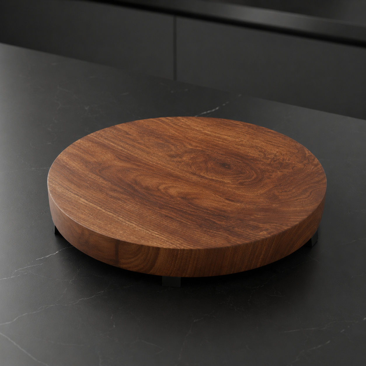 Round, Sapele - Butchers Block Style, with Waxed Sides. Cheese, Bread or Small Chop Board, with Rubber Feet. 280mm x 38mm.