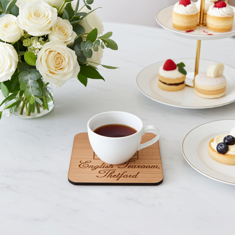 x 4 Personalised engraved Rectangle wood placemats and x 4 drinks coasters set.