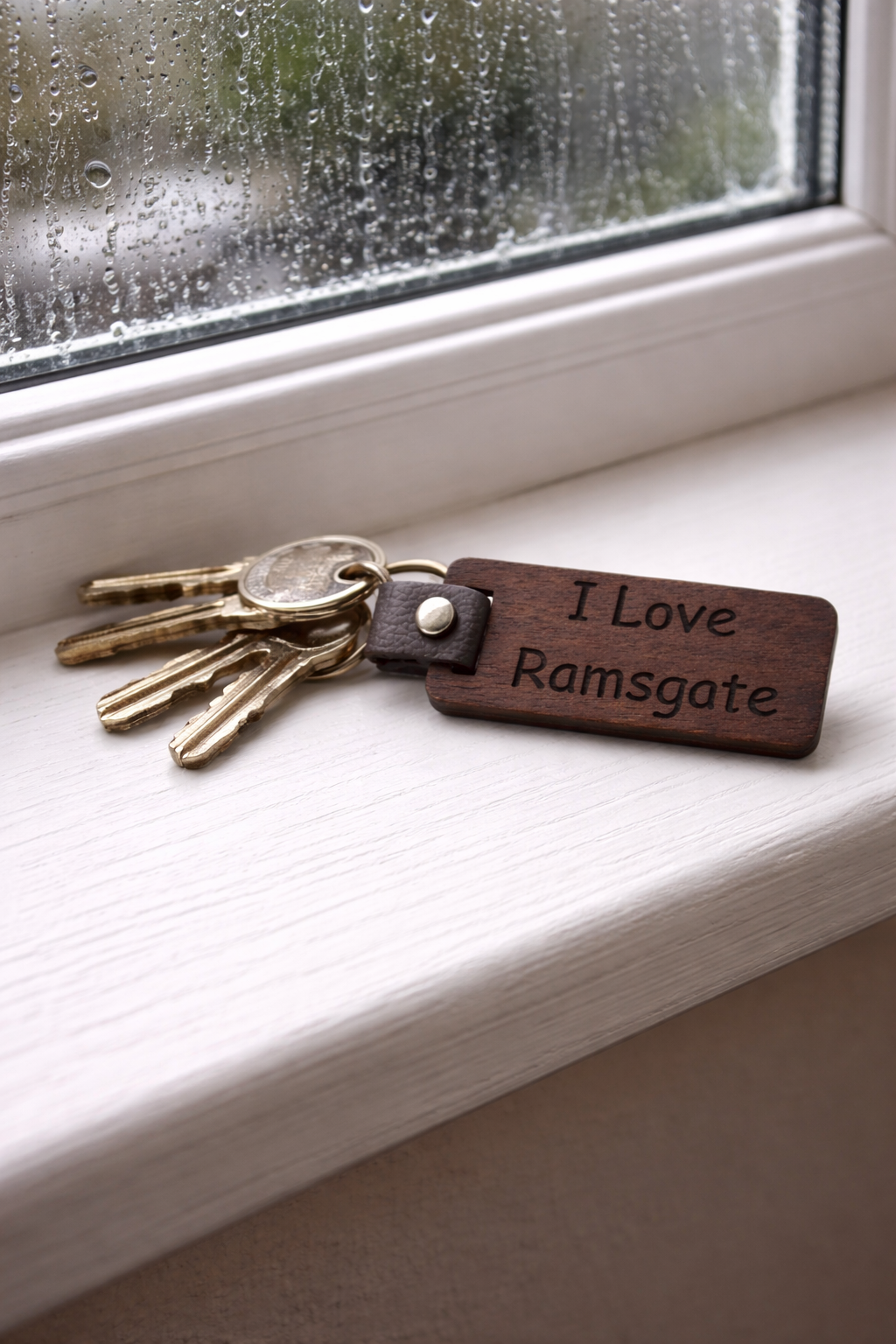 Personalised Walnut Effect, Keyring. Any font and Text.