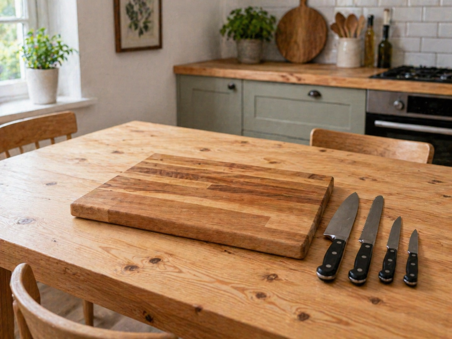 Solid Oak Chopping Board. Personalised or Non-Personalised. 400 mm x 300 mm x 27 mm, with anti-skid rubber feet.
