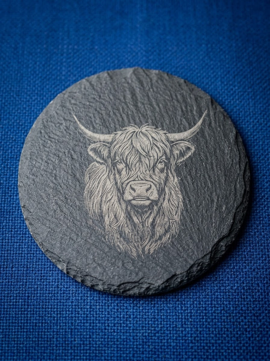 Engraved Natural Slate Animal Fridge Magnets - Set of 3 (Stag, Ram, Highland Cow)