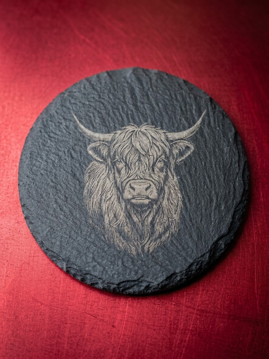 Engraved Natural Slate Animal Fridge Magnets - Set of 3 (Stag, Ram, Highland Cow)