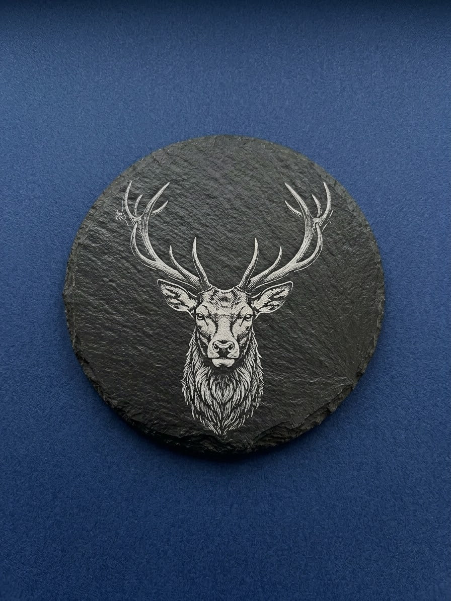 Engraved Natural Slate Animal Fridge Magnets - Set of 3 (Stag, Ram, Highland Cow)