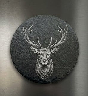 Engraved Natural Slate Animal Fridge Magnets - Set of 3 (Stag, Ram, Highland Cow)