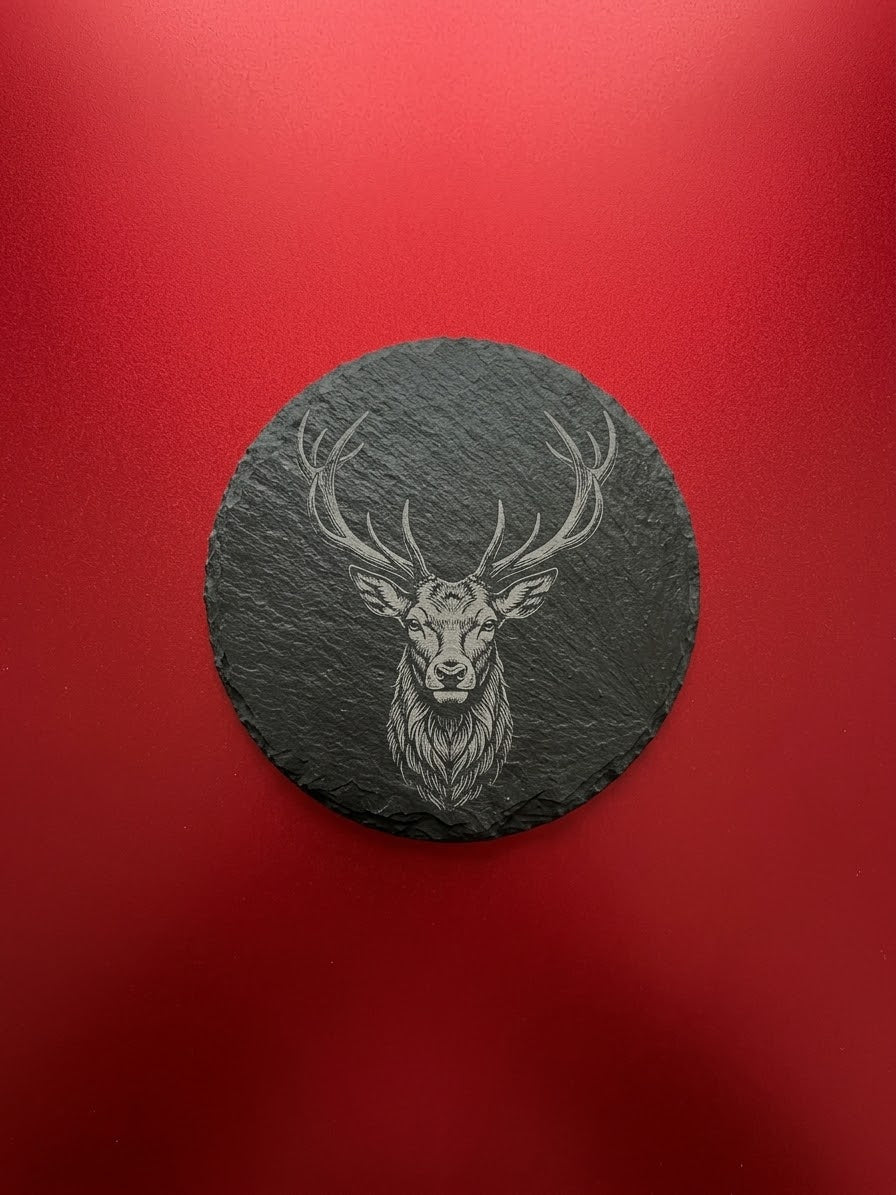 Engraved Natural Slate Animal Fridge Magnets - Set of 3 (Stag, Ram, Highland Cow)