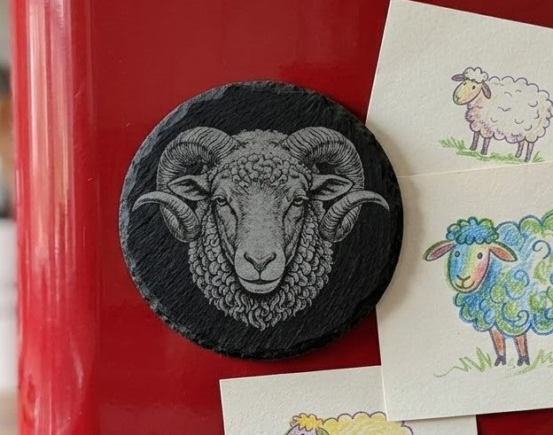 Engraved Natural Slate Animal Fridge Magnets - Set of 3 (Stag, Ram, Highland Cow)