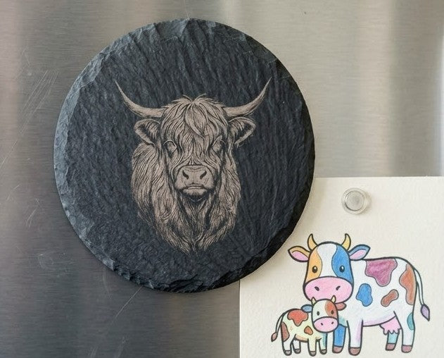 Engraved Natural Slate Animal Fridge Magnets - Set of 3 (Stag, Ram, Highland Cow)