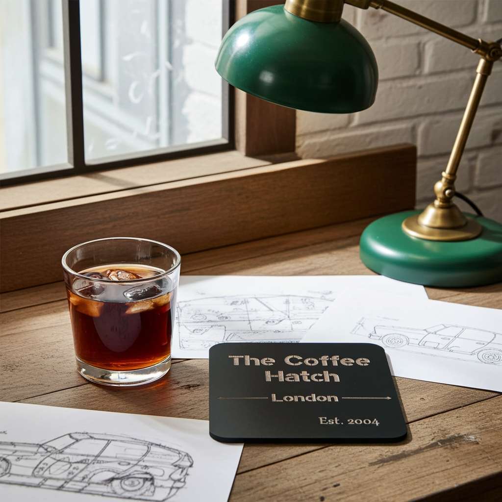 20 Square, Black Wood Coasters, anti-skid feet. Any Text, Font. (Business or Personal).