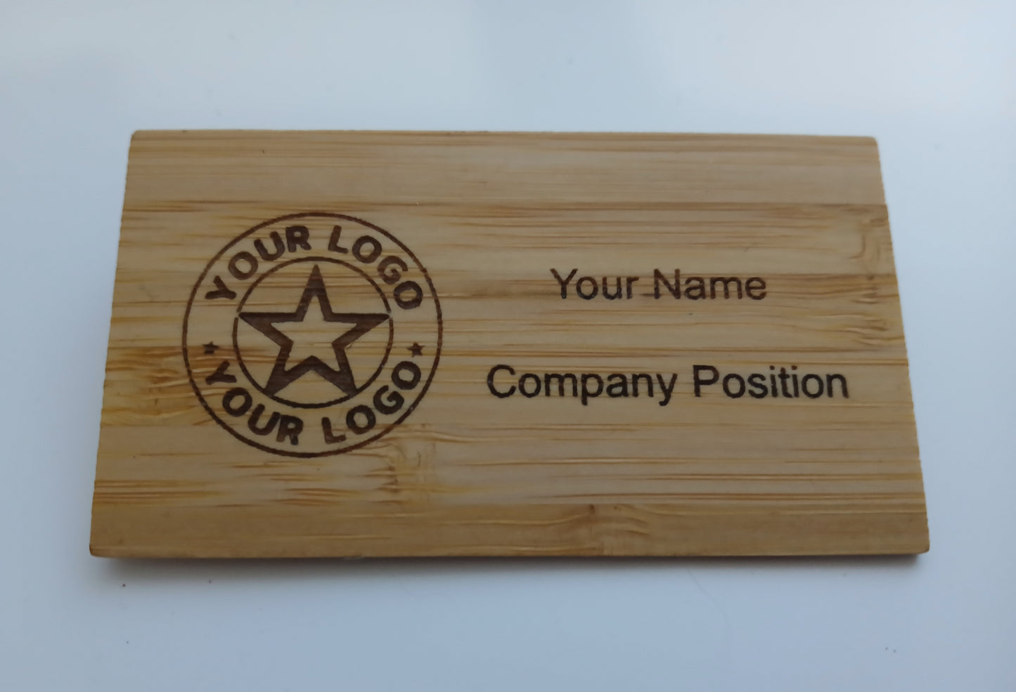 Staff ID Badges / Wooden Name Badges. 50mm long x 90mm width x 4mm deep. With Pin Fastener.