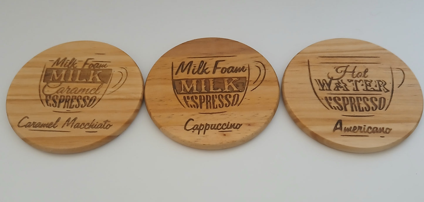 Set of 6 Coffee Theme Coasters (Round only) 10cm x 10cm