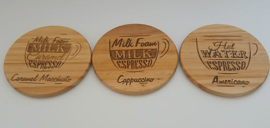 Set of 6 Coffee Theme Coasters (Round only) 10cm x 10cm