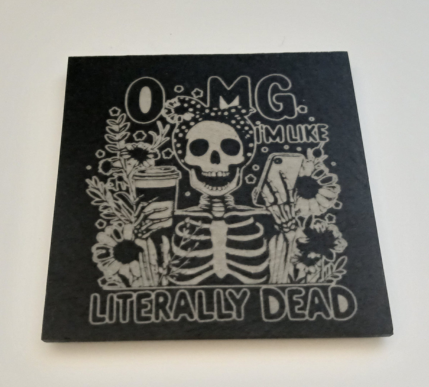 Macabre / Halloween Natural Slate Coasters. ( set of 4 with 2 designs)