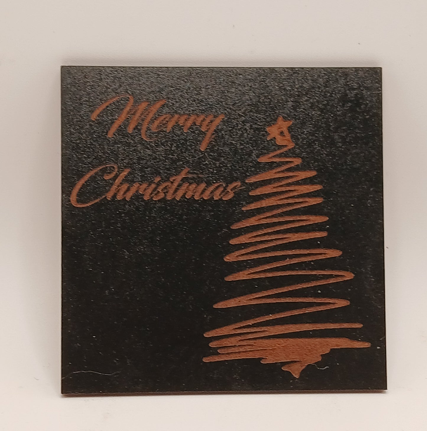 Set of 6 Stylish Wood Christmas Coasters, on black. 9.5cm x9.5cm.