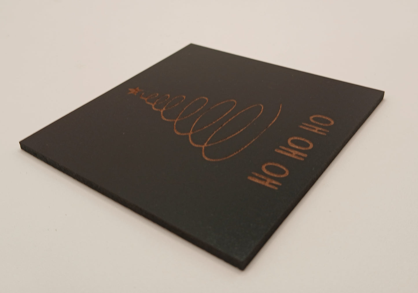 Set of 6 Stylish Wood Christmas Coasters, on black. 9.5cm x9.5cm.