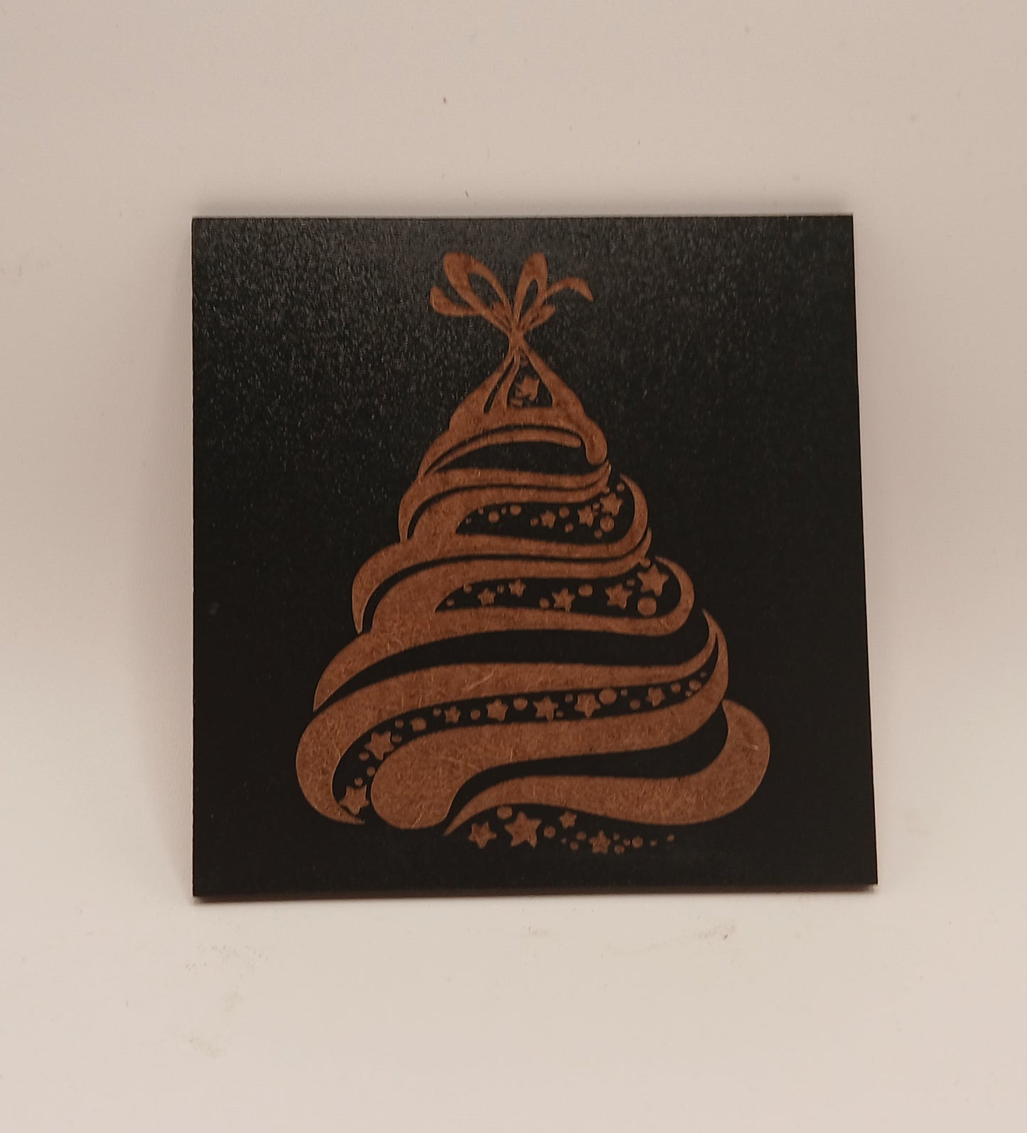 Set of 6 Stylish Wood Christmas Coasters, on black. 9.5cm x9.5cm.