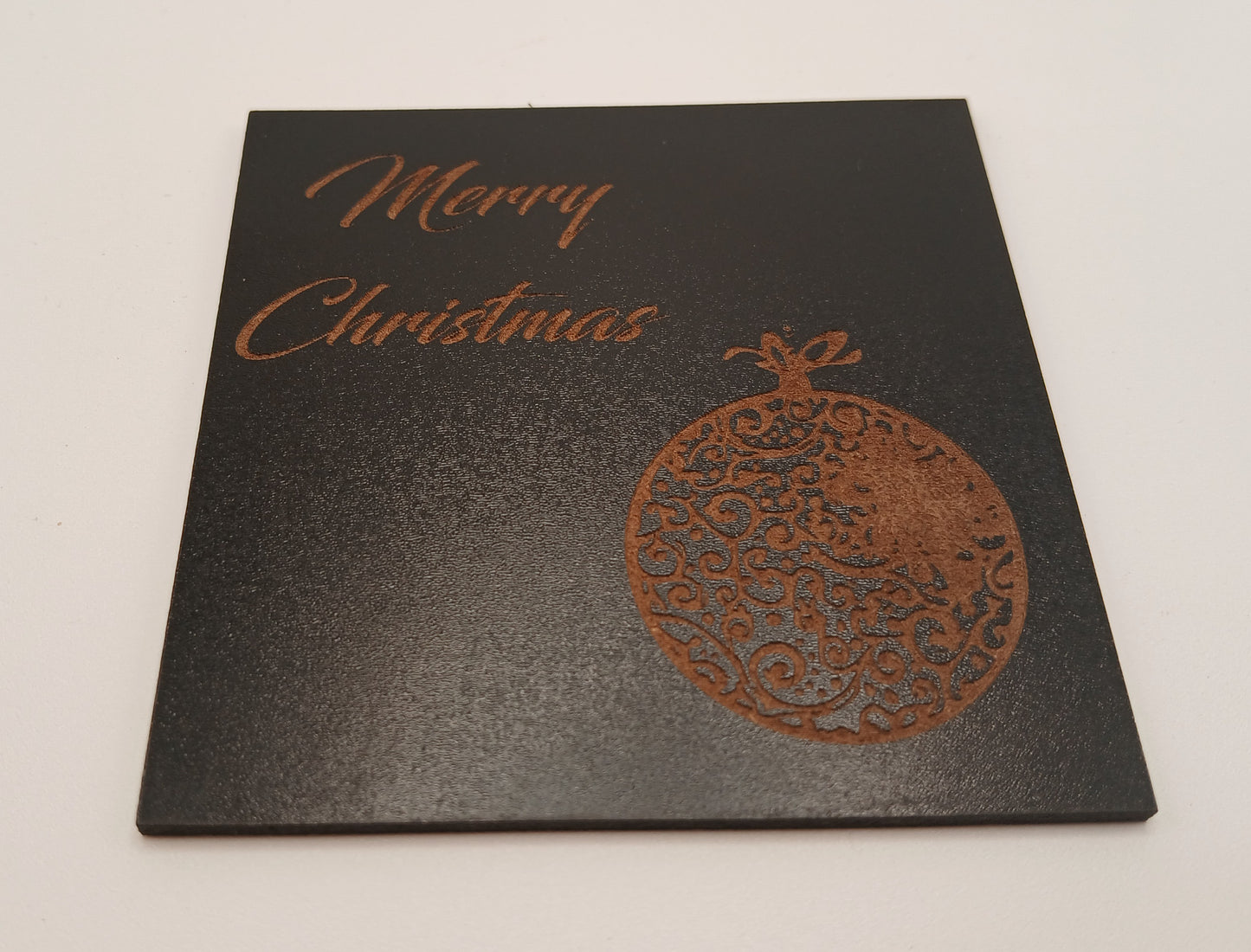 Set of 6 Stylish Wood Christmas Coasters, on black. 9.5cm x9.5cm.