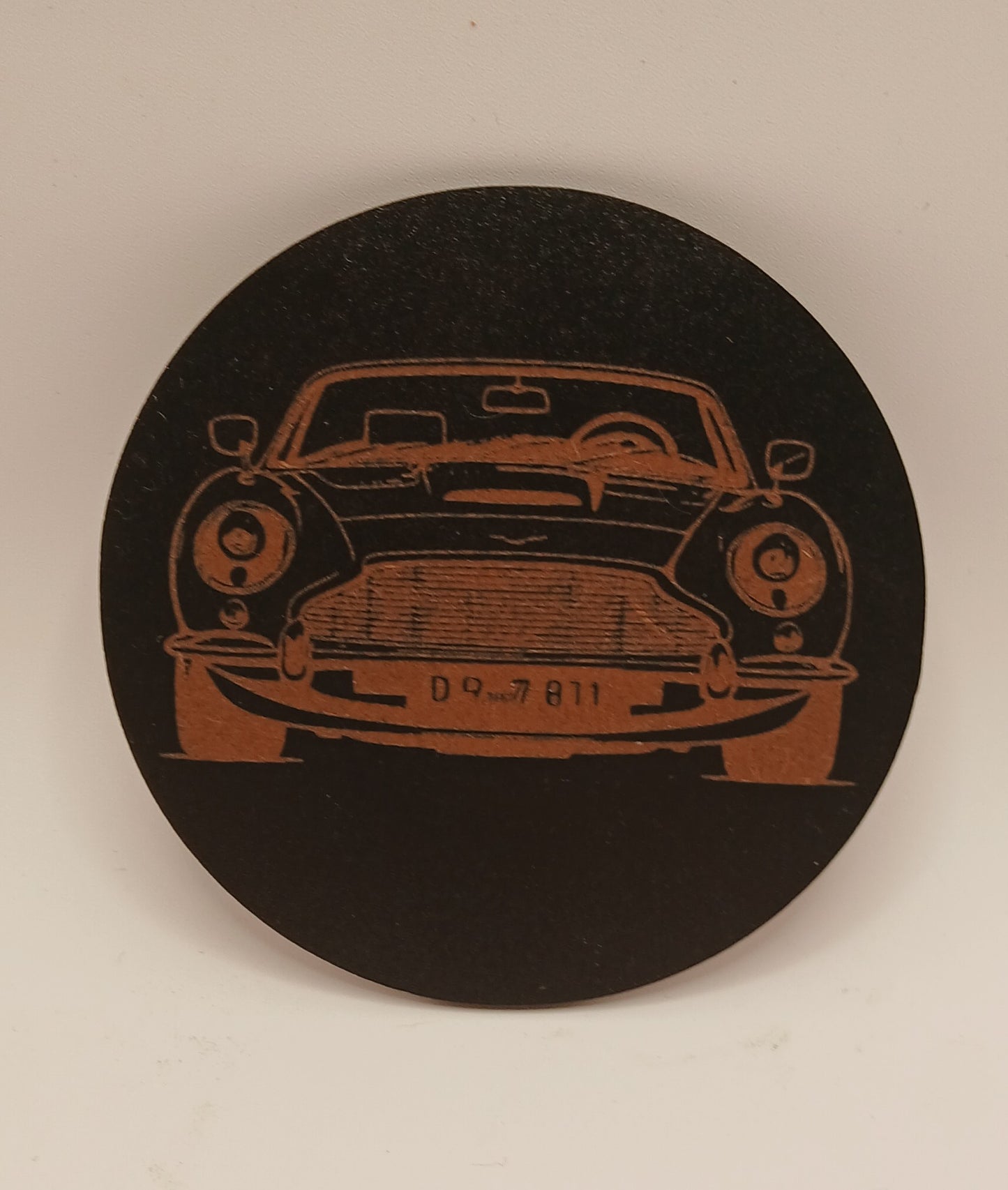 Set of 6 Car Theme Round Wood Drink Coasters. Stylish and made to order