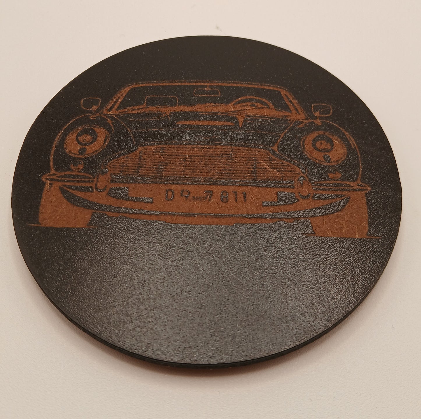 Set of 6 Car Theme Round Wood Drink Coasters. Stylish and made to order