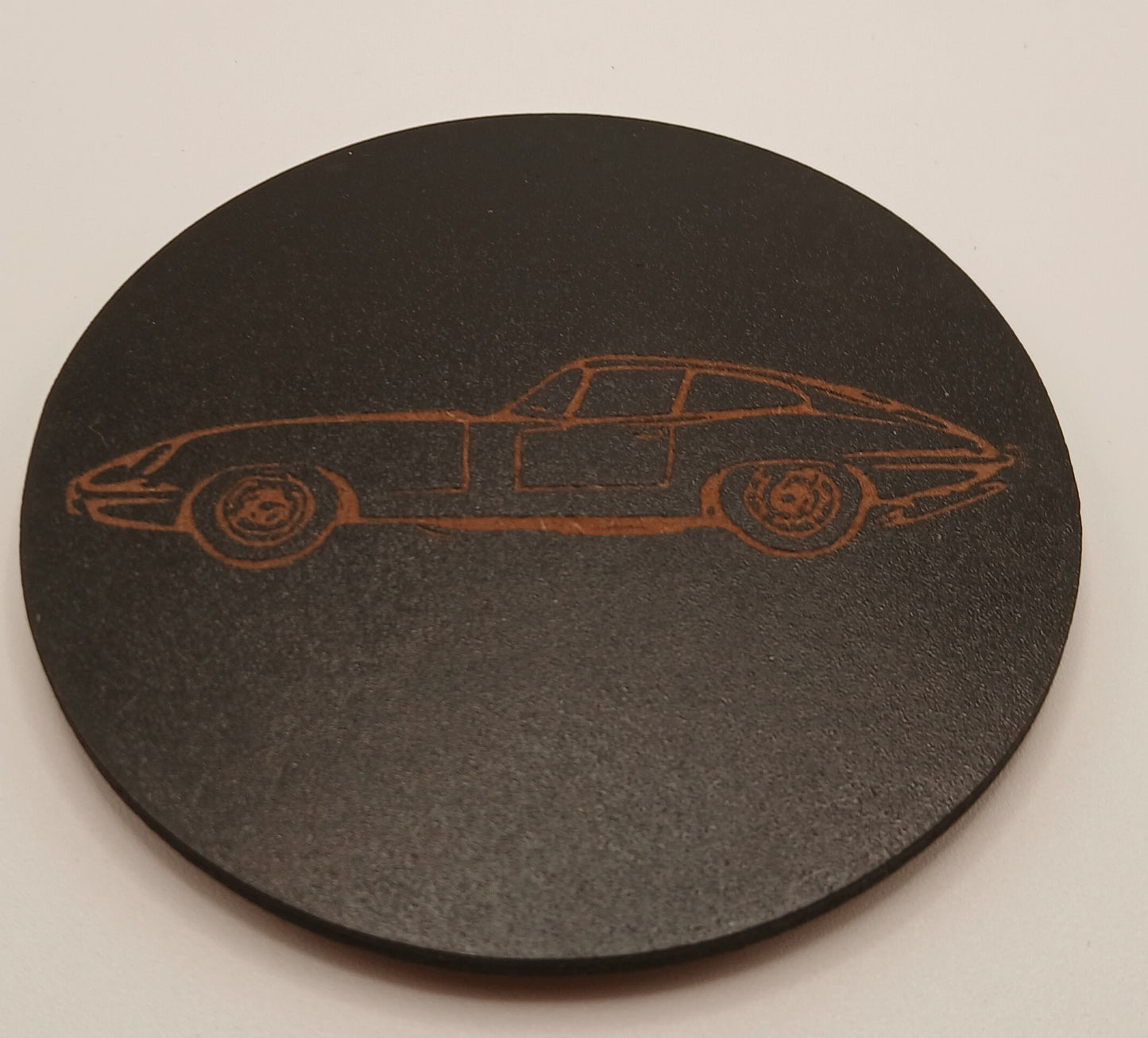 Set of 6 Car Theme Round Wood Drink Coasters. Stylish and made to order