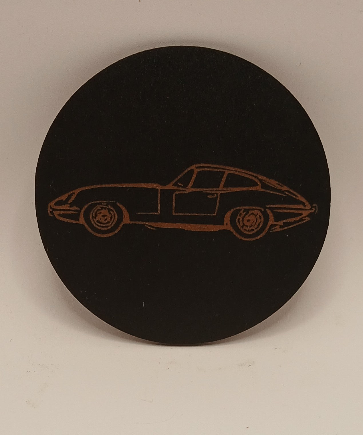 Set of 6 Car Theme Round Wood Drink Coasters. Stylish and made to order