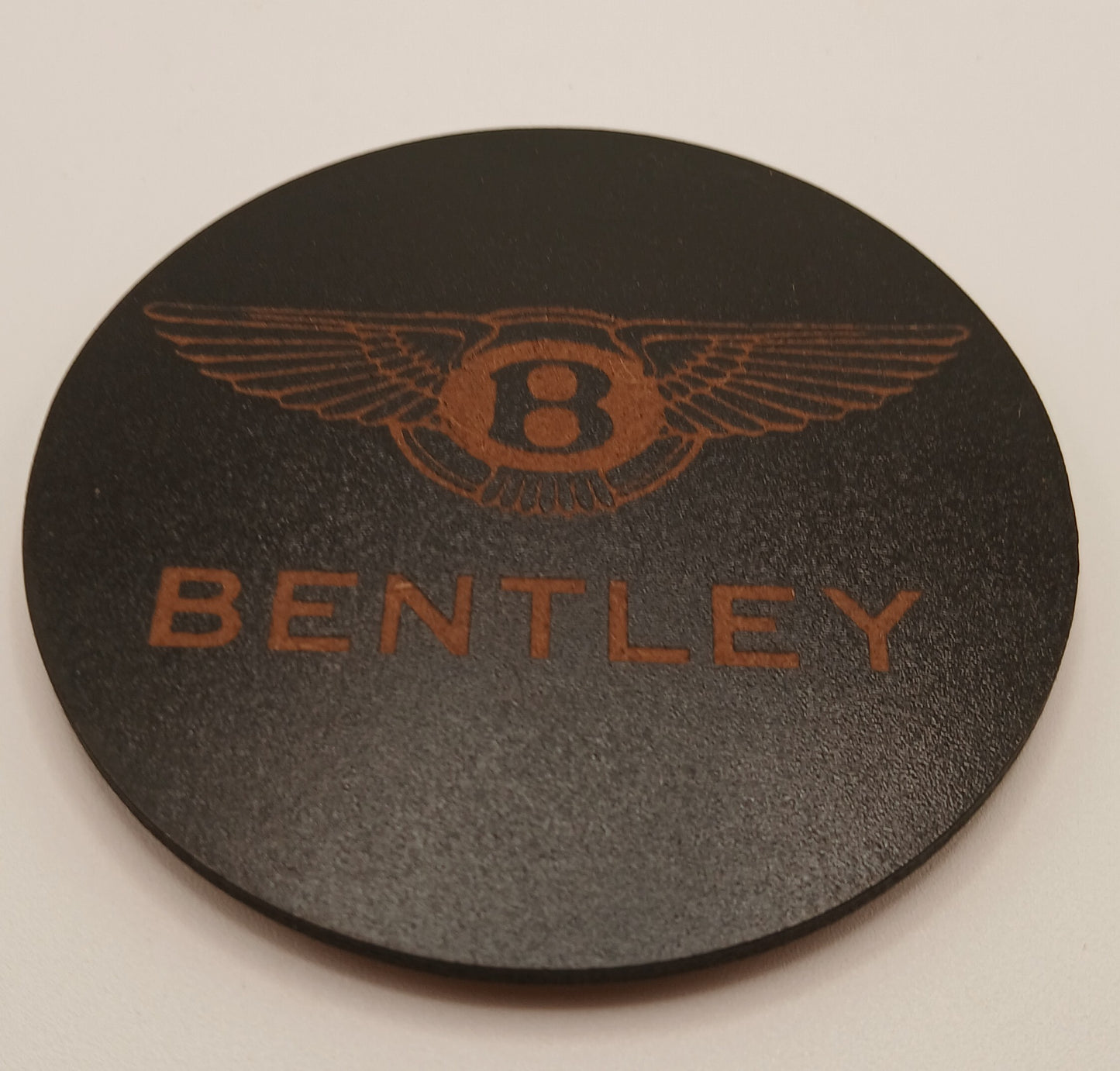 Set of 6 Car Logo Theme Round Wood Drink Coasters. Stylish and made to order