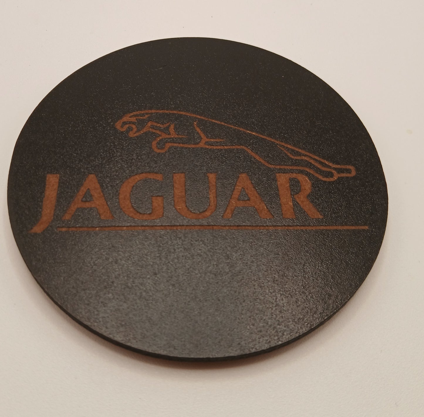 Set of 6 Car Logo Theme Round Wood Drink Coasters. Stylish and made to order