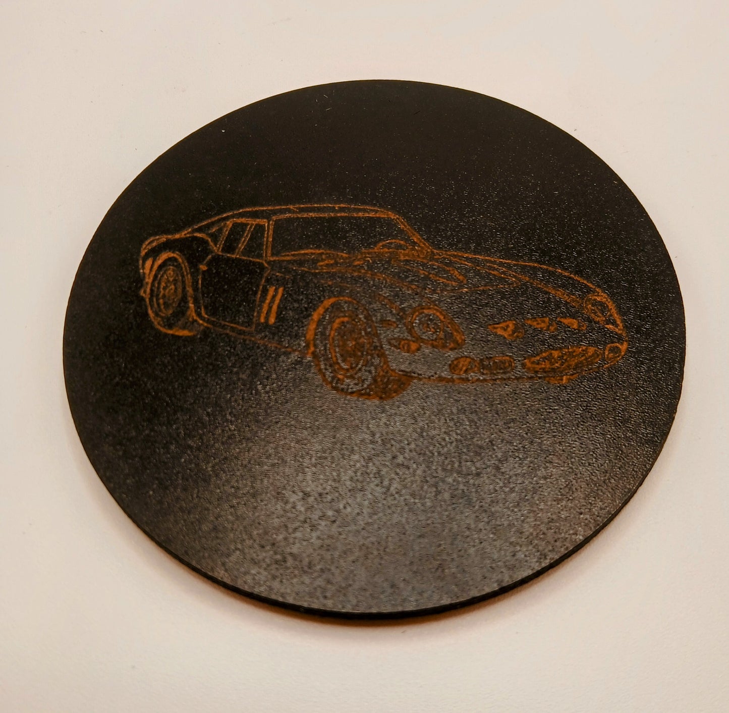 Set of 6 Car Theme Round Wood Drink Coasters. Stylish and made to order