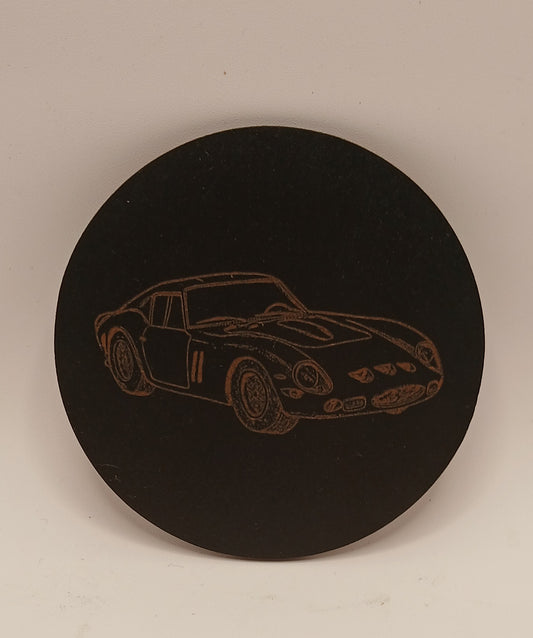 Set of 6 Car Theme Round Wood Drink Coasters. Stylish and made to order