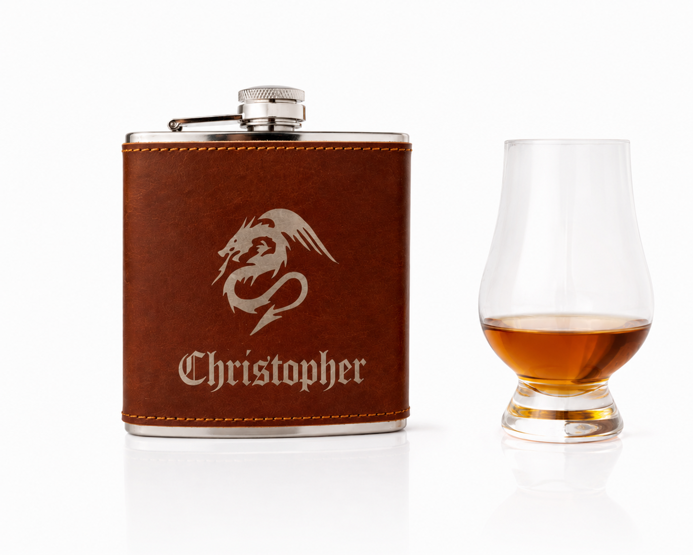 Personalised- Stainless Steel 7oz Hipflask, x 2 Cups and Funnel Set. Cool Gifts for any Celebration.