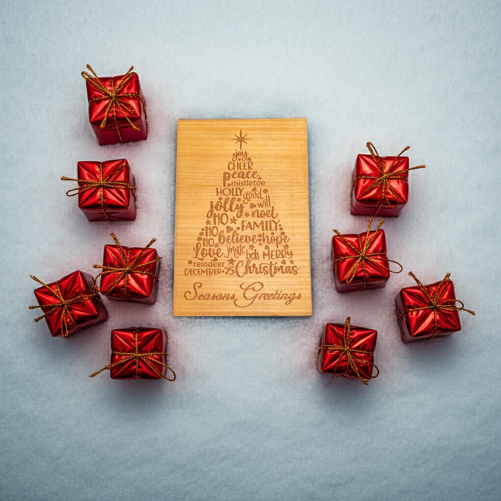 Personalised Steamed Beech Wood, Christmas Plaque, / Card. Any font and Text on back.