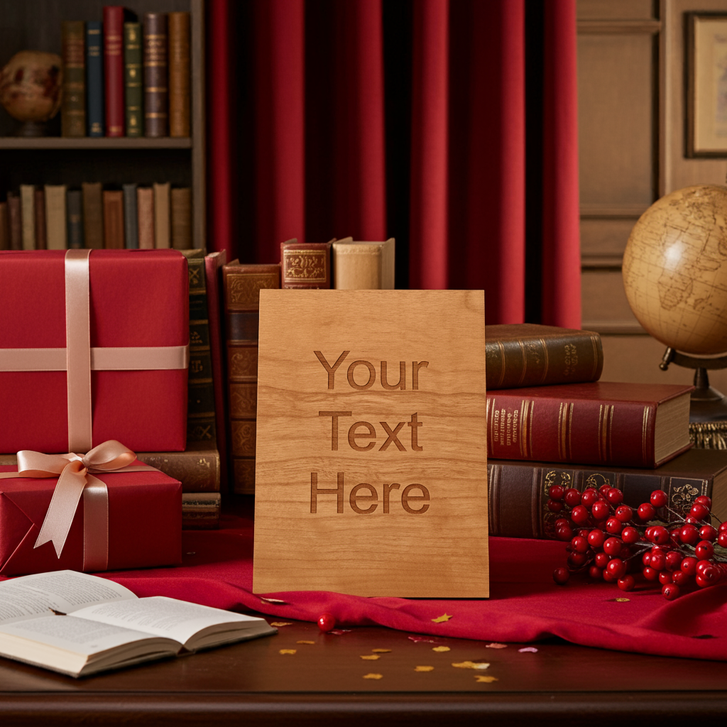 Personalised Steamed Beech Wood, Christmas Plaque, / Card. Any font and Text on back.