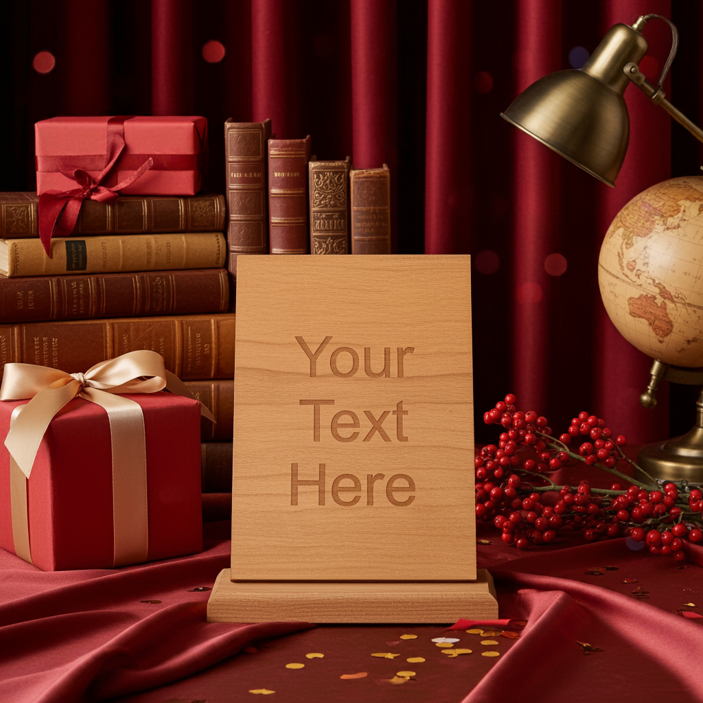 Personalised Steamed Beech Wood, Christmas Plaque, / Card. Any font and Text on back.