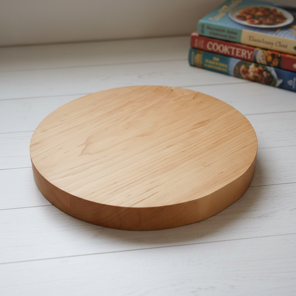 320 mm x 40 mm Solid Round,  Hard Maple Chopping Board / Butchers Block, with anti-skid feet.