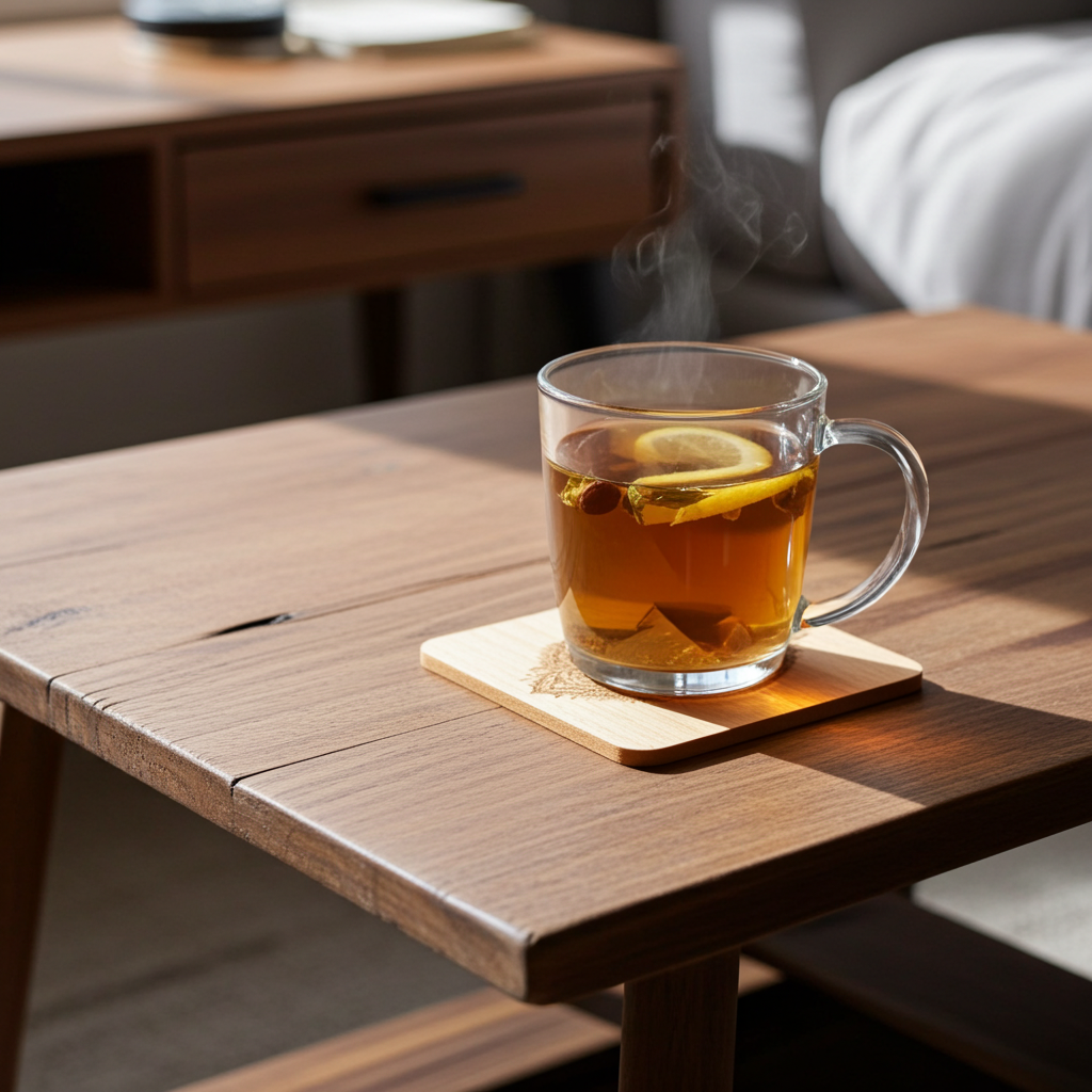 Set of 4 Square Steamed Beech Wood Coasters with Bumper Feet- Celt Mythology Tree Collection.