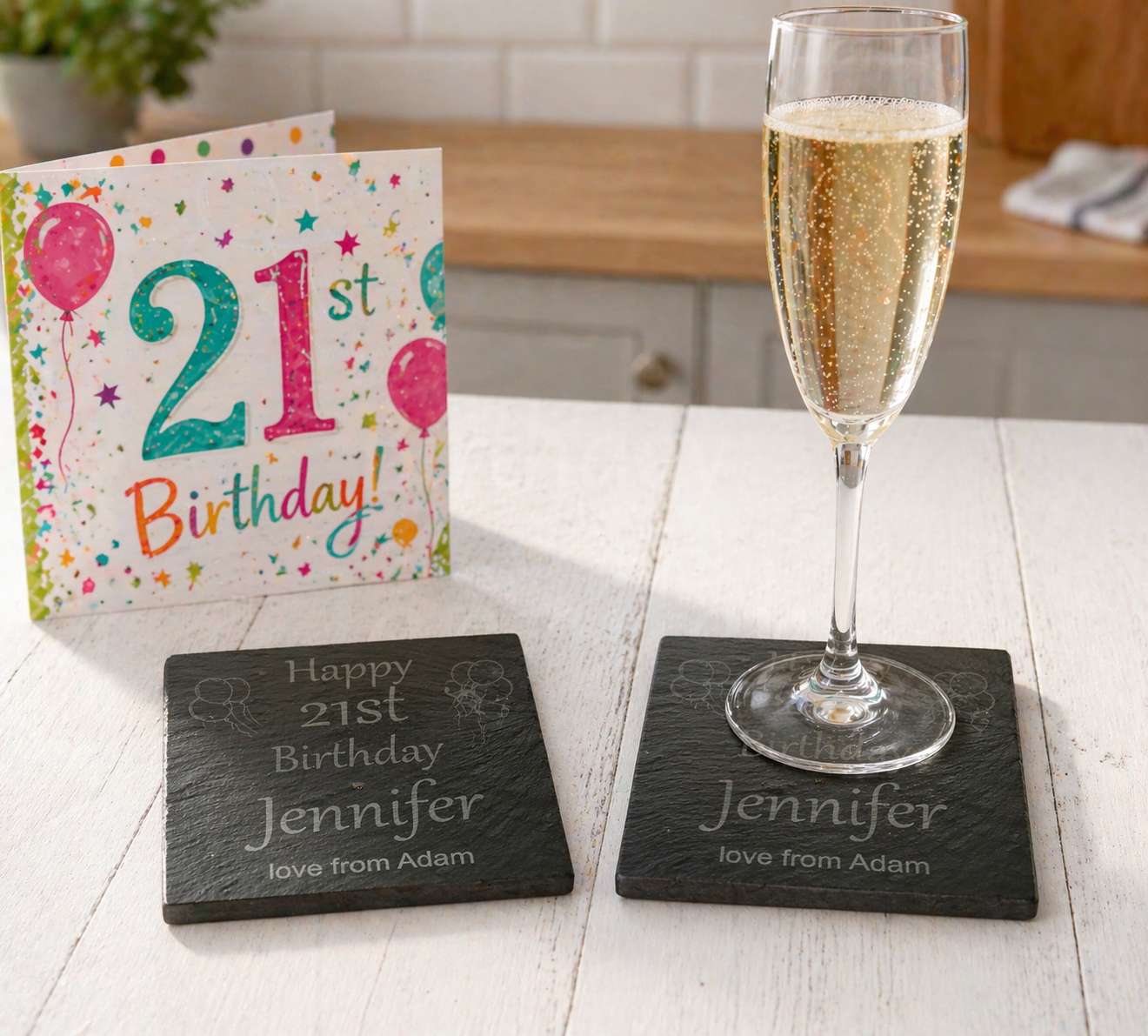 Personalised Chunky Slate Coasters, with anti-skid feet - Birthday. Any font and Text