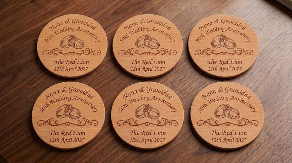 Personalised Engraved Wooden Coasters | Set of 6
