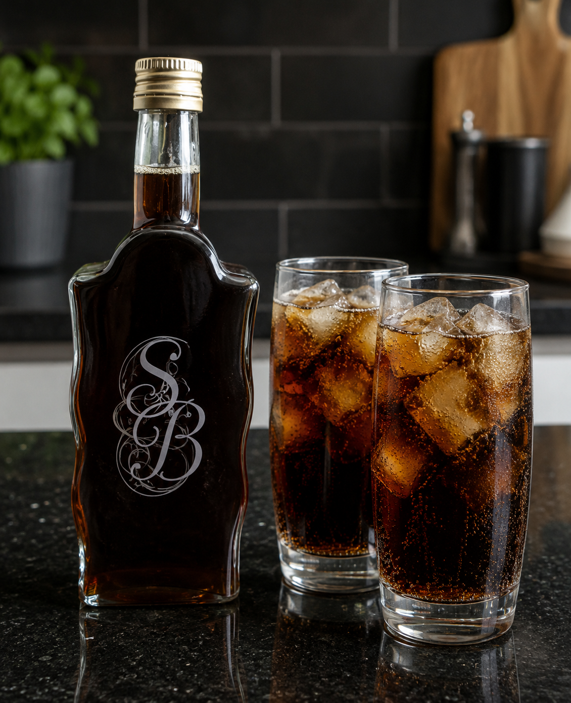 Personalised Engraved, 500ml, Wavy Glass Bottle with Screw Top.  (cold drinks, Alcohol, Oil Storage). Any Text and Font.