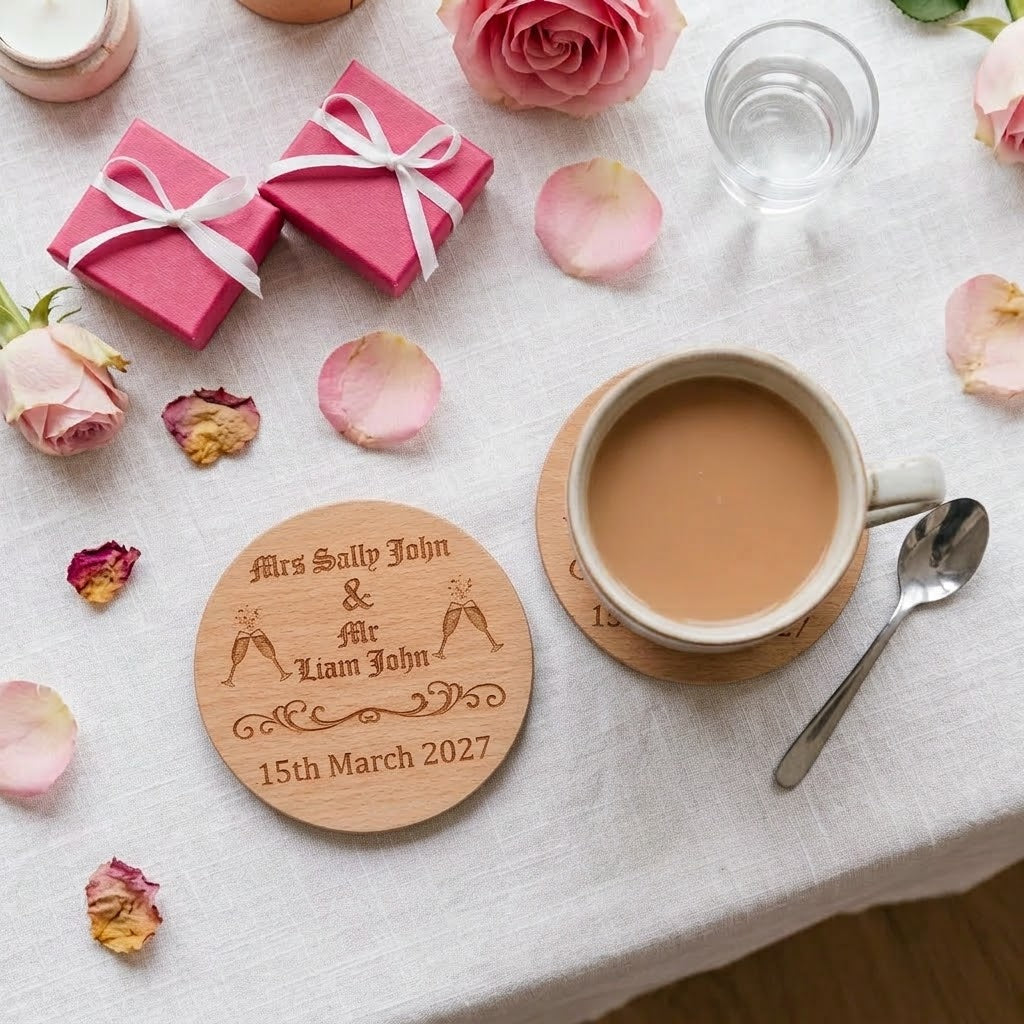 Personalised Engraved Wooden Coasters | Set of 6