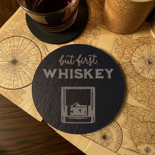 Drink Themed Chunky, Round, Slate Coasters with Bumper Feet.