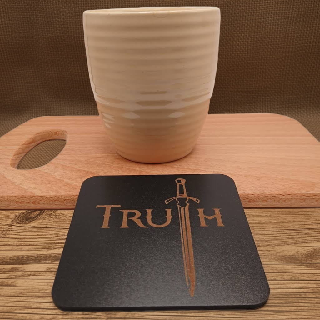 6 Wooden Coasters. Swords Collection. (3 Designs), Square. Black Wood Collection.