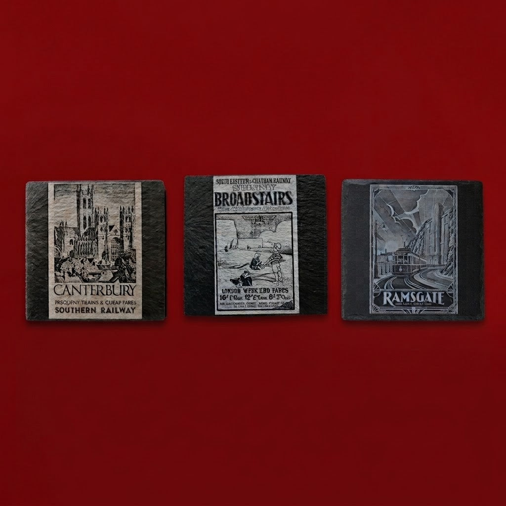 Vintage Kent Railway Poster Slate Fridge Magnets - Set of 3 (Canterbury, Ramsgate, Broadstairs)