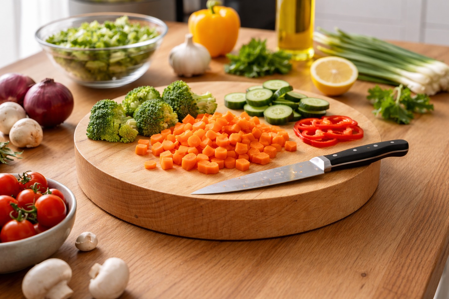 320 mm x 40 mm Solid Round,  Hard Maple Chopping Board / Butchers Block, with anti-skid feet.
