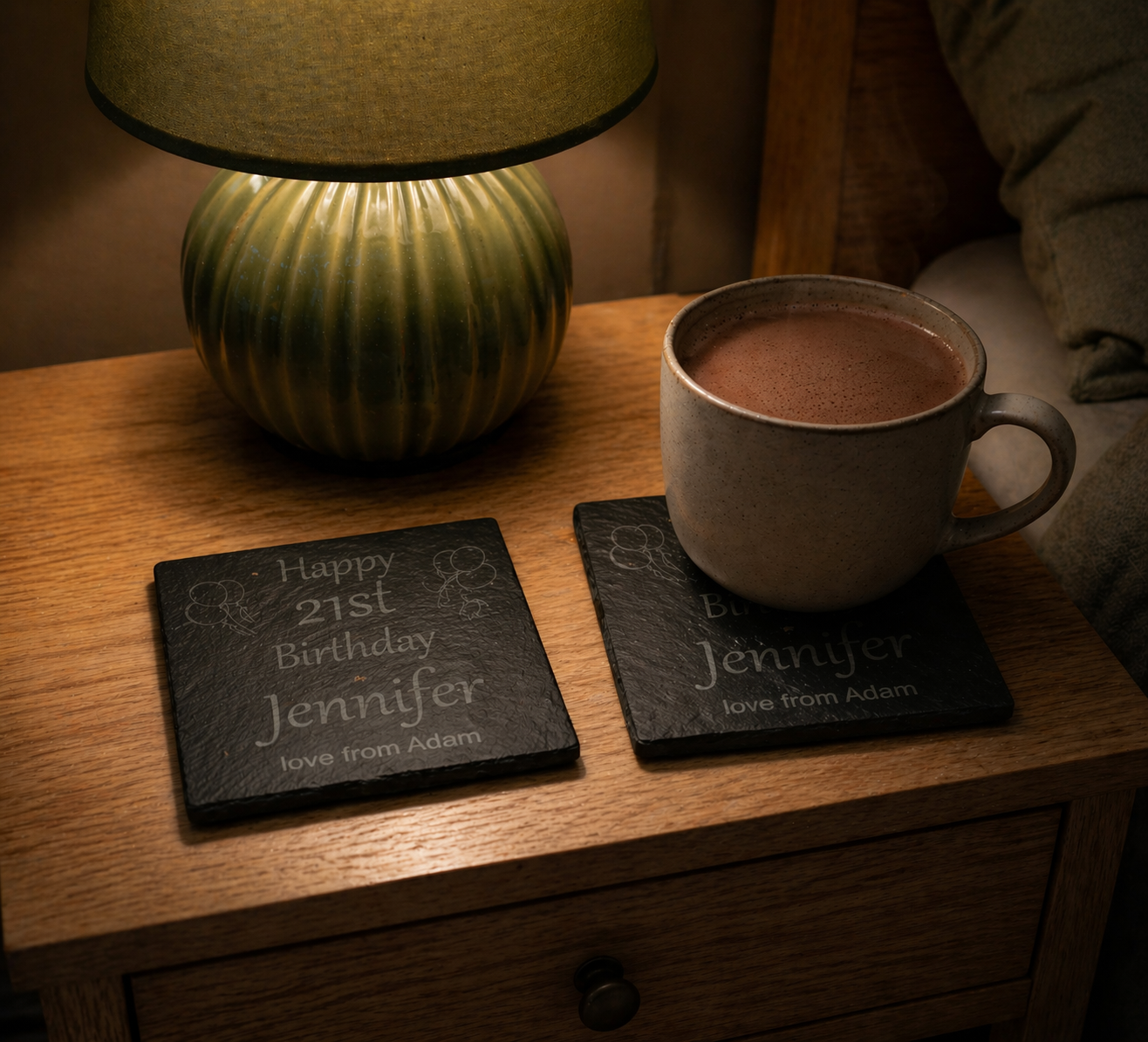 Personalised Chunky Slate Coasters, with anti-skid feet - Birthday. Any font and Text