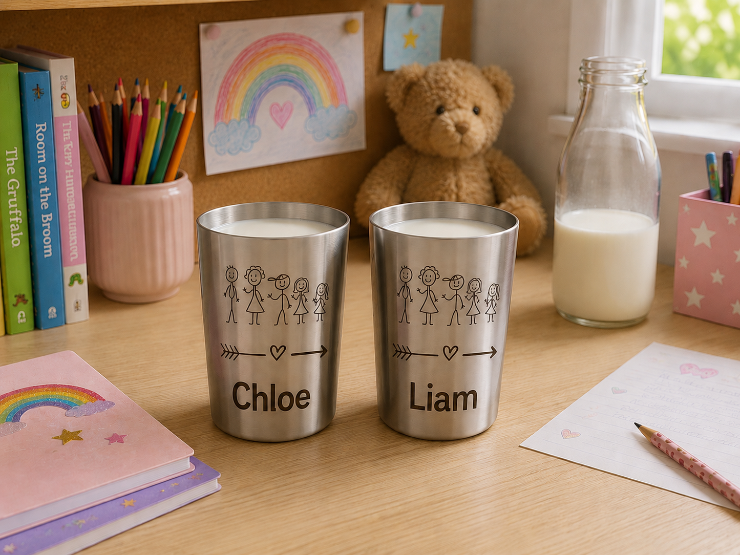 x 2 Personalised Stainless Steel Tumblers (300ml) | Custom Engraved, Any text and Font.