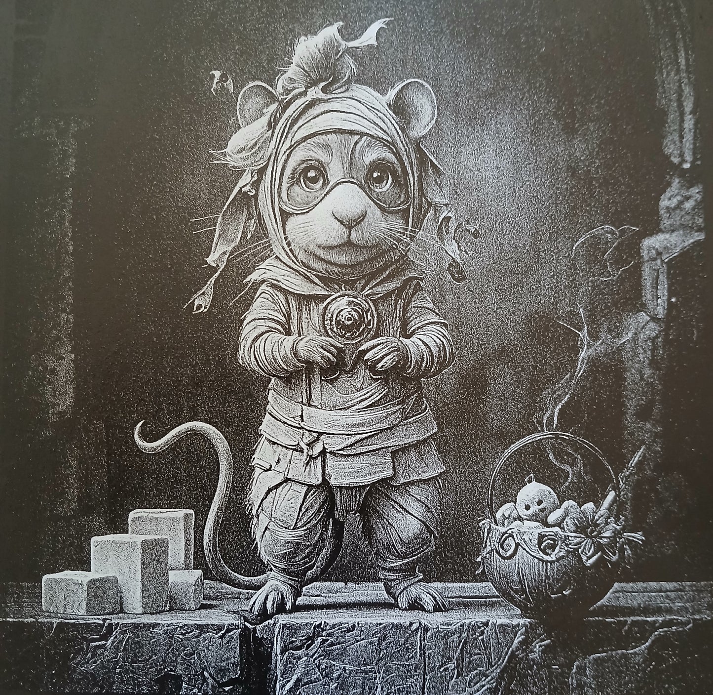 Whimsical Mouse Laser Engraving -  Layered Wood Art by H&B Thanet.